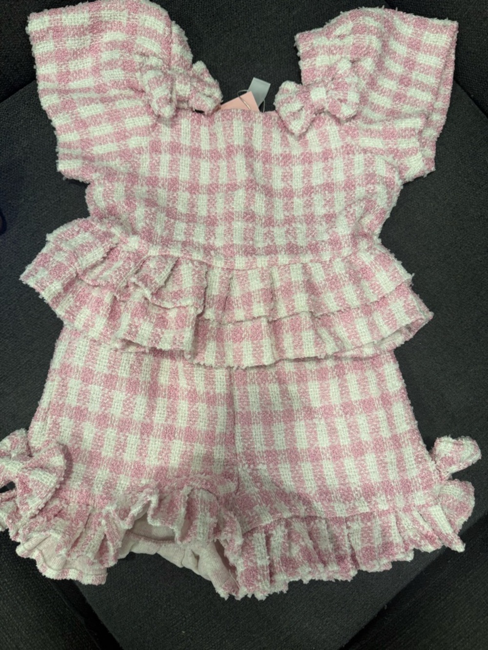 Kids Pink Gingham Ruffle Matching Set - Picture 7 of 11